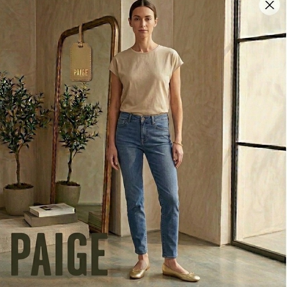 Paige Skyline Peg Olivia Medium Wash Skinny Ankle Denim Jeans Fitted Low Rise 27